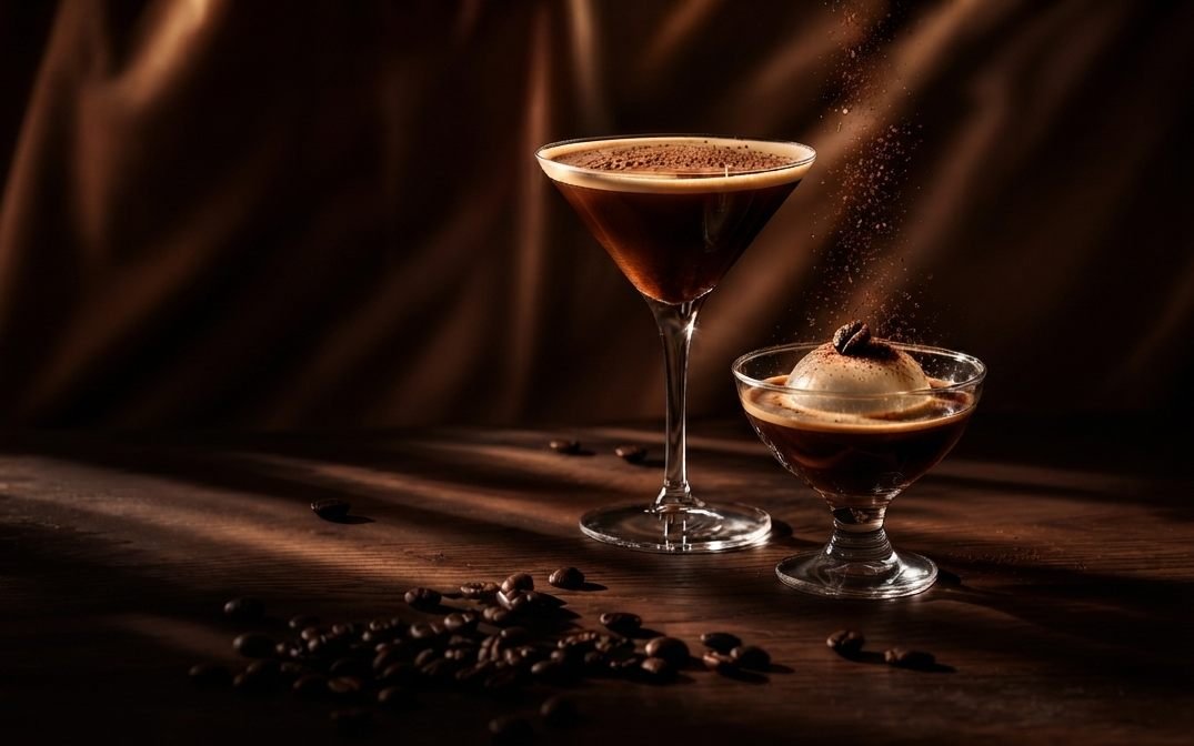 Espresso martini cocktail and Ball-O-Shot sphere served tableside